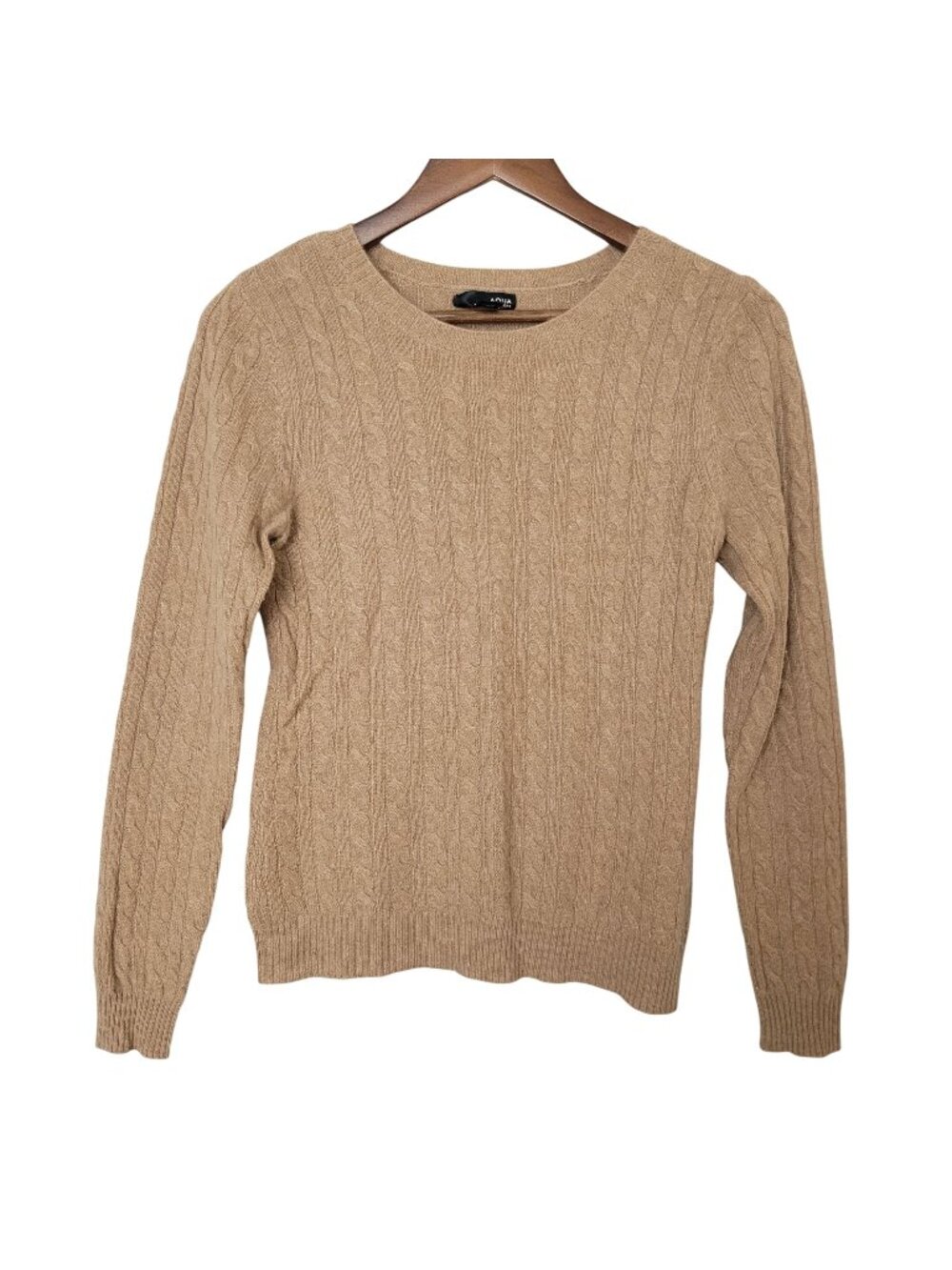 Aqua Cashmere Cable Knit Pullover Sweater Womens Size M Tan Classic